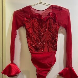 Red Sequin Long Sleeve Bodysuit